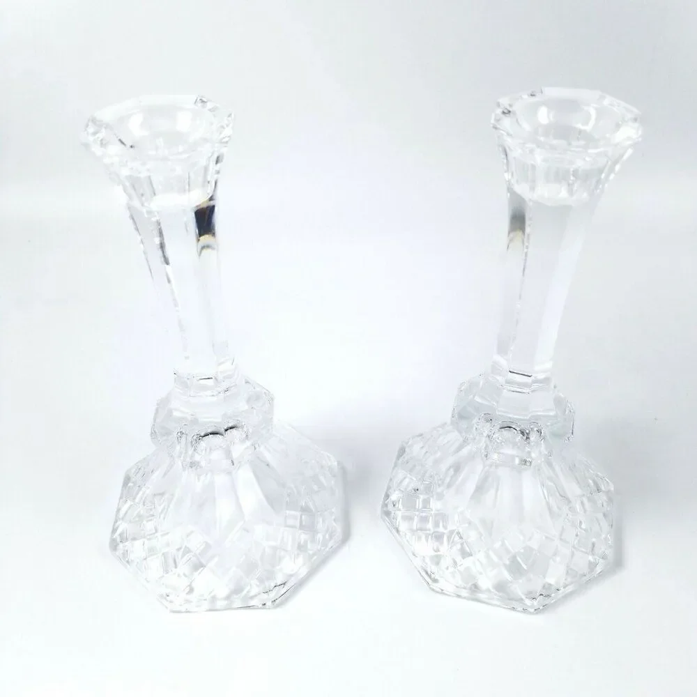 Wedding Centerpiece Candle Lite Candlestick Crystal Clear Glass 7.5